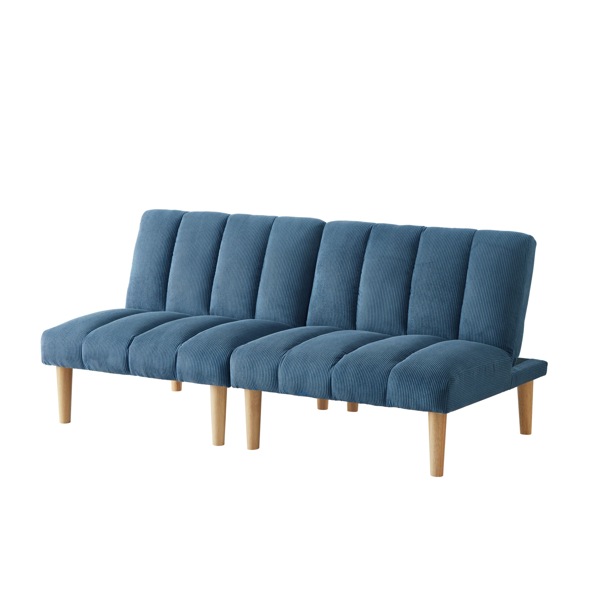 Corduroy Fabric, Wooden Legs Convertible Sofa Bed Color:Blue Blue Corduroy 3 Seat