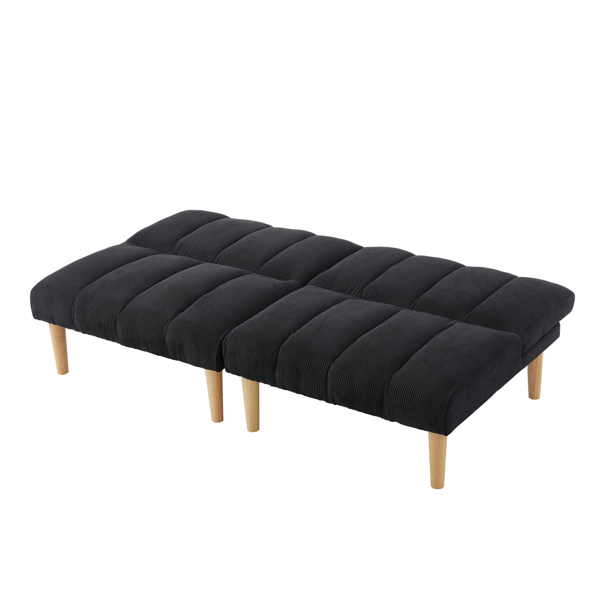 Corduroy Fabric, Wooden Legs Convertible Sofa Bed Color:Black Black Corduroy 3 Seat