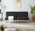 Corduroy Fabric, Wooden Legs Convertible Sofa Bed Color:Black Black Corduroy 3 Seat