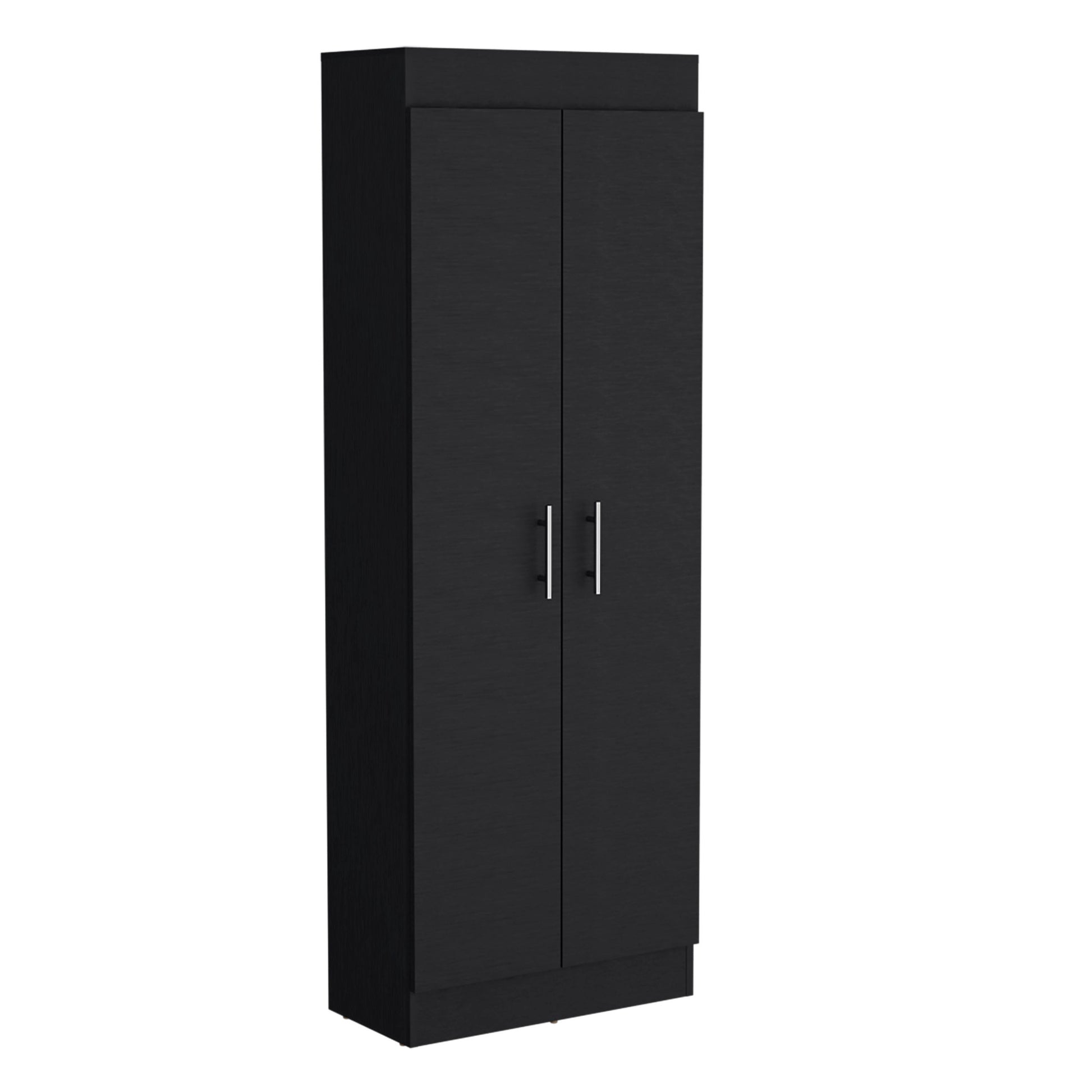 Pantry Cabinet 67" H, 5 Internal Shelves, Two Doors, Black Black Particle Board Pine