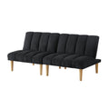 Corduroy Fabric, Wooden Legs Convertible Sofa Bed Color:Black Black Corduroy 3 Seat