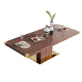 Mdf Top Dining Table With Gold Finish Corner, Mdf Pillar And Gold Finish Stainless Steel Base Walnut Brown Mdf