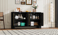 Wood Traditional Style Sideboard With Adjustable Shelves And Gold Handles For Kitchen, Dining Room And Living Room Black Black Mdf