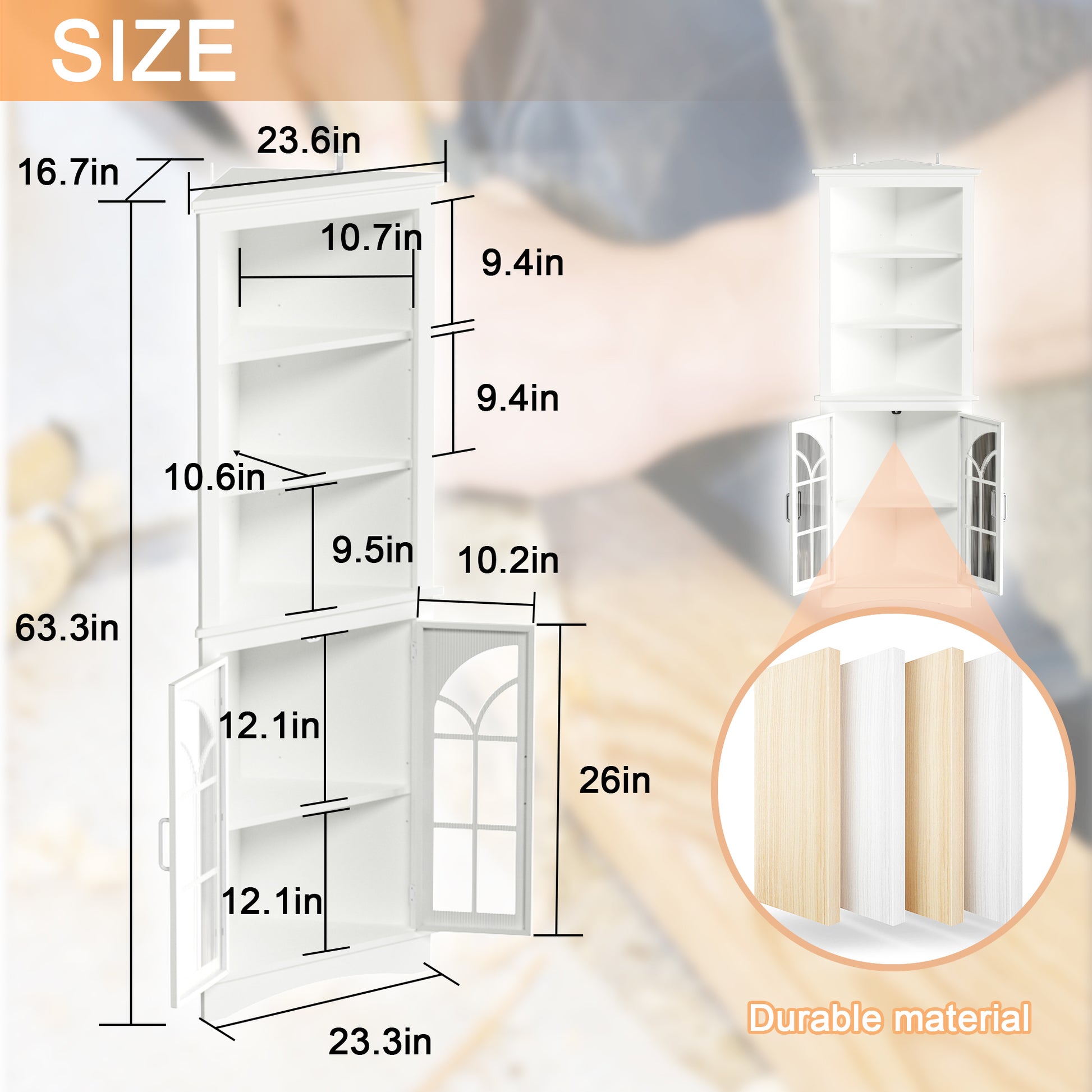Corner Storage Cabinet, 63.3" Tall Freestanding Bookcase With Doors & Adjustable Shelves, 5 Tier Corner Display Cabinet For Living Room, Office, Dining Room, White White Adjustable Shelves Mdf Metal