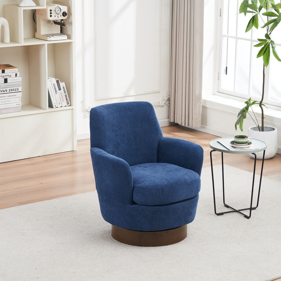 Polyester Swivel Barrel Chair, Swivel Accent Chairs Armchair For Living Room, Reading Chairs For Bedroom Comfy, Round Barrel Chairs With Gold Stainless Steel Base Blue Blue Primary Living Space American Design Foam Polyester