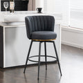 Set Of 2 Gray Swivel Bar Stools High Back, Adjustable, Upholstered With Elegant Metal Back Accents For Kitchen, Bar, Or Dining Room Dark Gray Metal