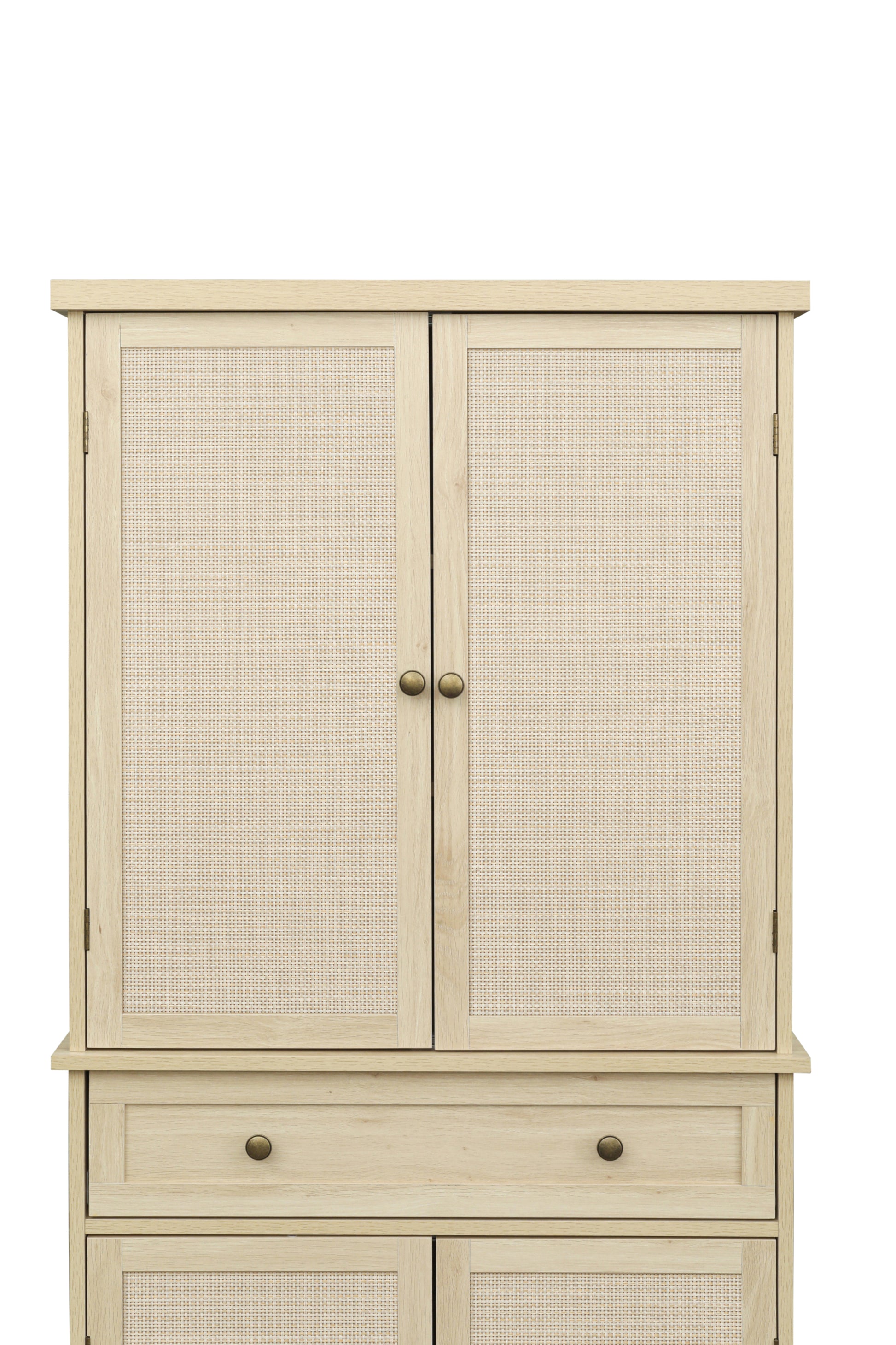 4 Door Cabinet With 1 Drawer, With 4 Adjustable Inner Shelves, Storage Cabinet Natural Particle Board