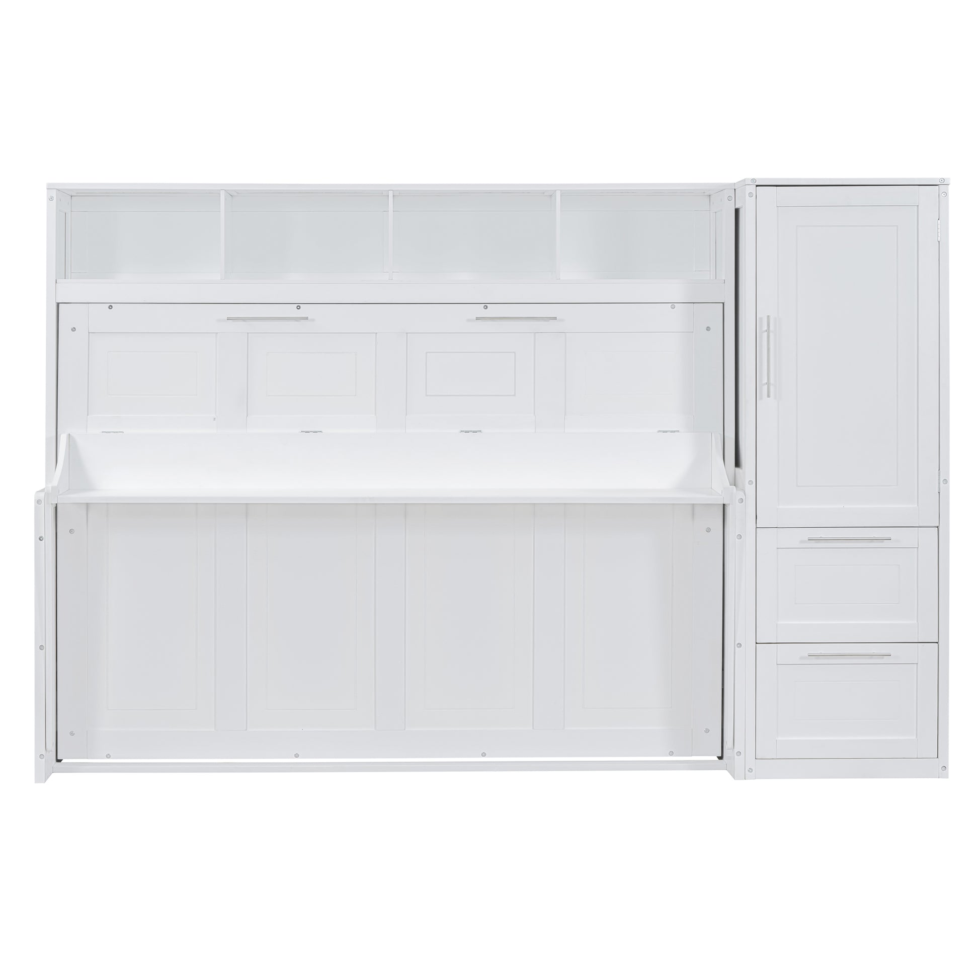 Queen Size Murphy Bed Wall Bed With Closet And Drawers,White Queen White Mdf Lvl