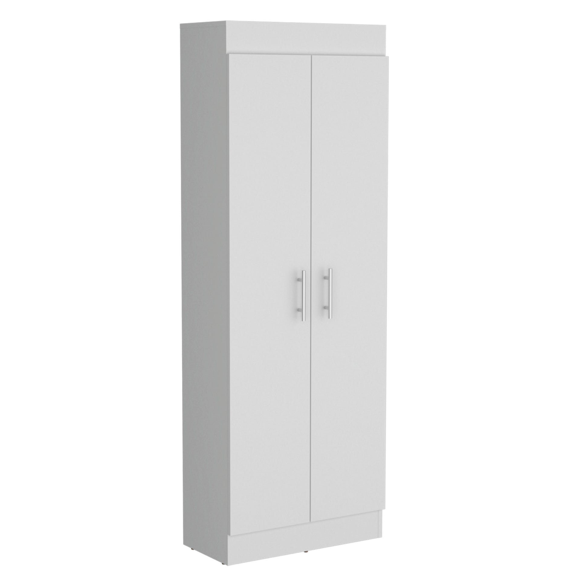 Pantry Cabinet 67" H, 5 Internal Shelves, Two Doors, White White Particle Board Pine