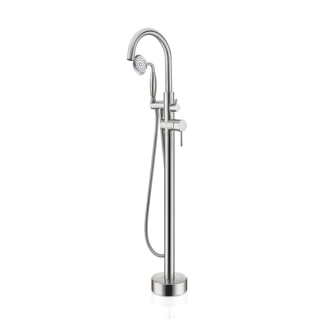 Freestanding Tub Filler Bathtub Faucet Brushed Nickel With Hand Held Shower Floor Mount Brushed Nickel Brass
