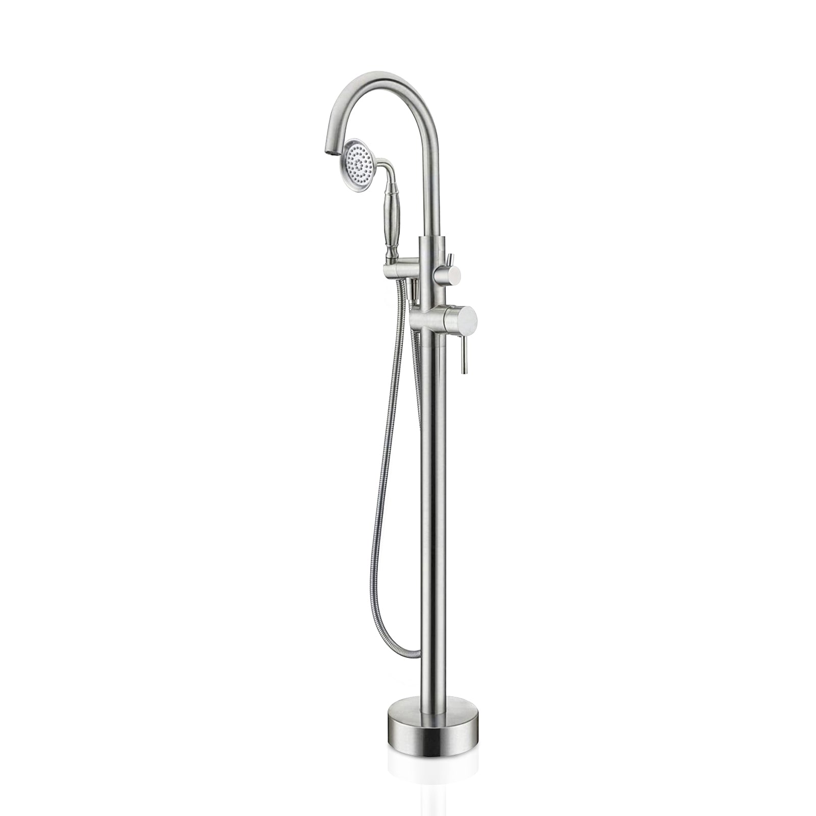 Freestanding Tub Filler Bathtub Faucet Brushed Nickel With Hand Held Shower Floor Mount Brushed Nickel Brass