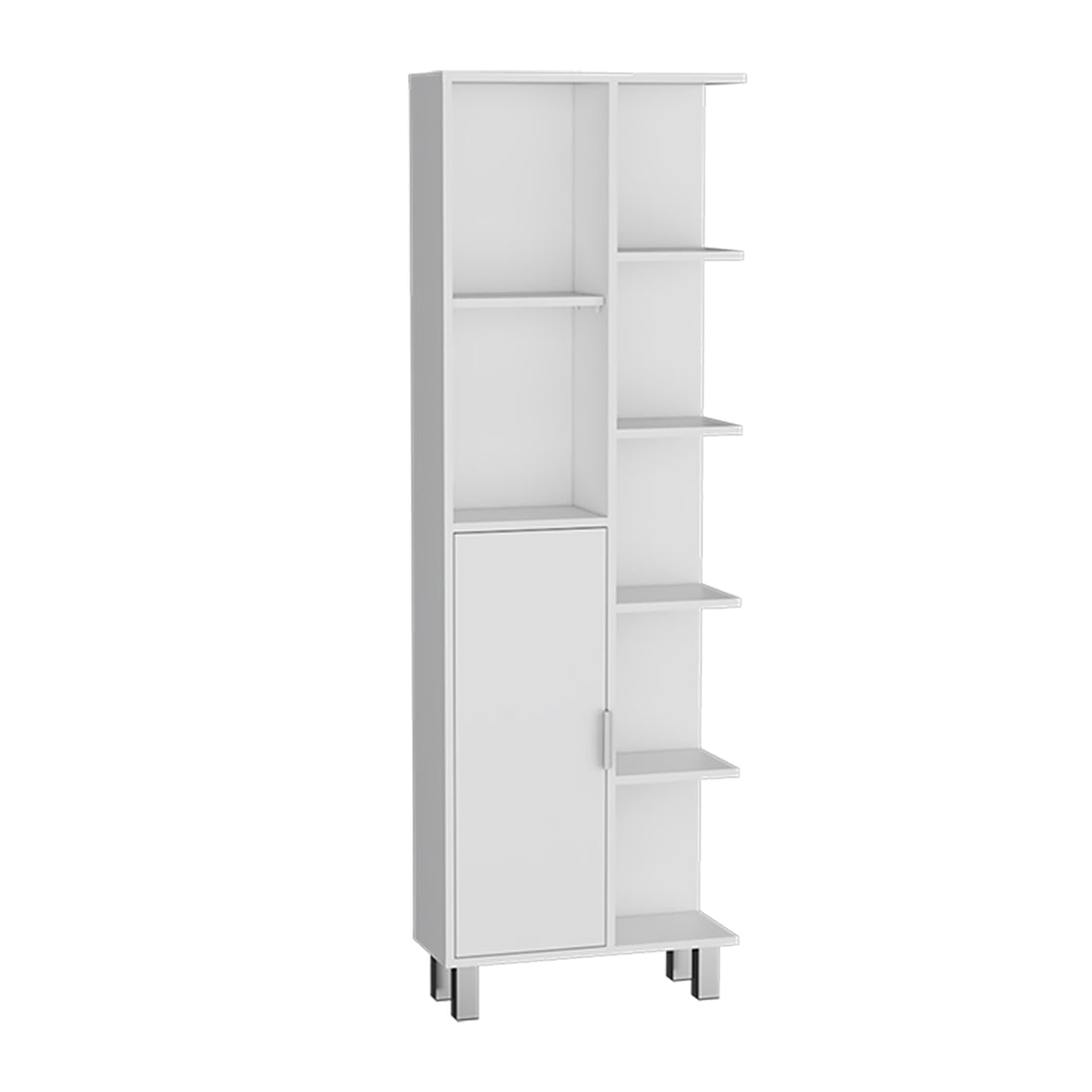 Depot E Shop Mott 63" H Linen Bathroom Cabinet With Seven Open Shelves, One Drawer And Four Legs,White White Particle Board Pine