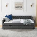 Full Size Daybed With Drawers Upholstered Tufted Sofa Bed, With Button On Back And Copper Nail On Waved Shape Arms 80.5''X55.5''X27.5'' Dark Grey Linen