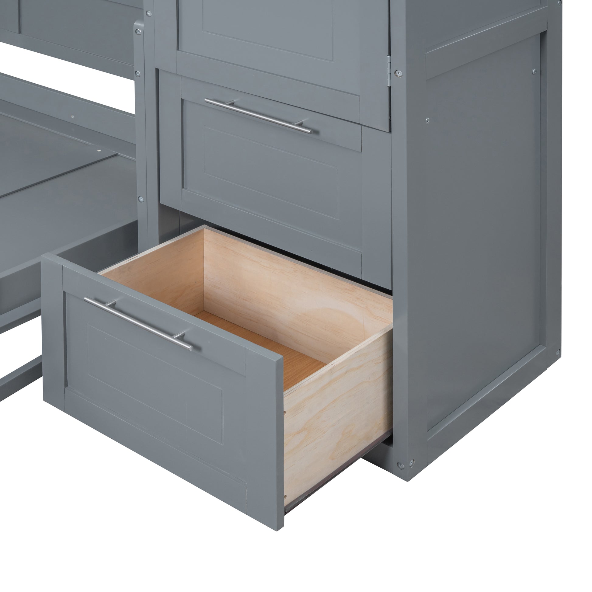 Queen Size Murphy Bed Wall Bed With Closet And Drawers,Gray Gray Mdf Lvl