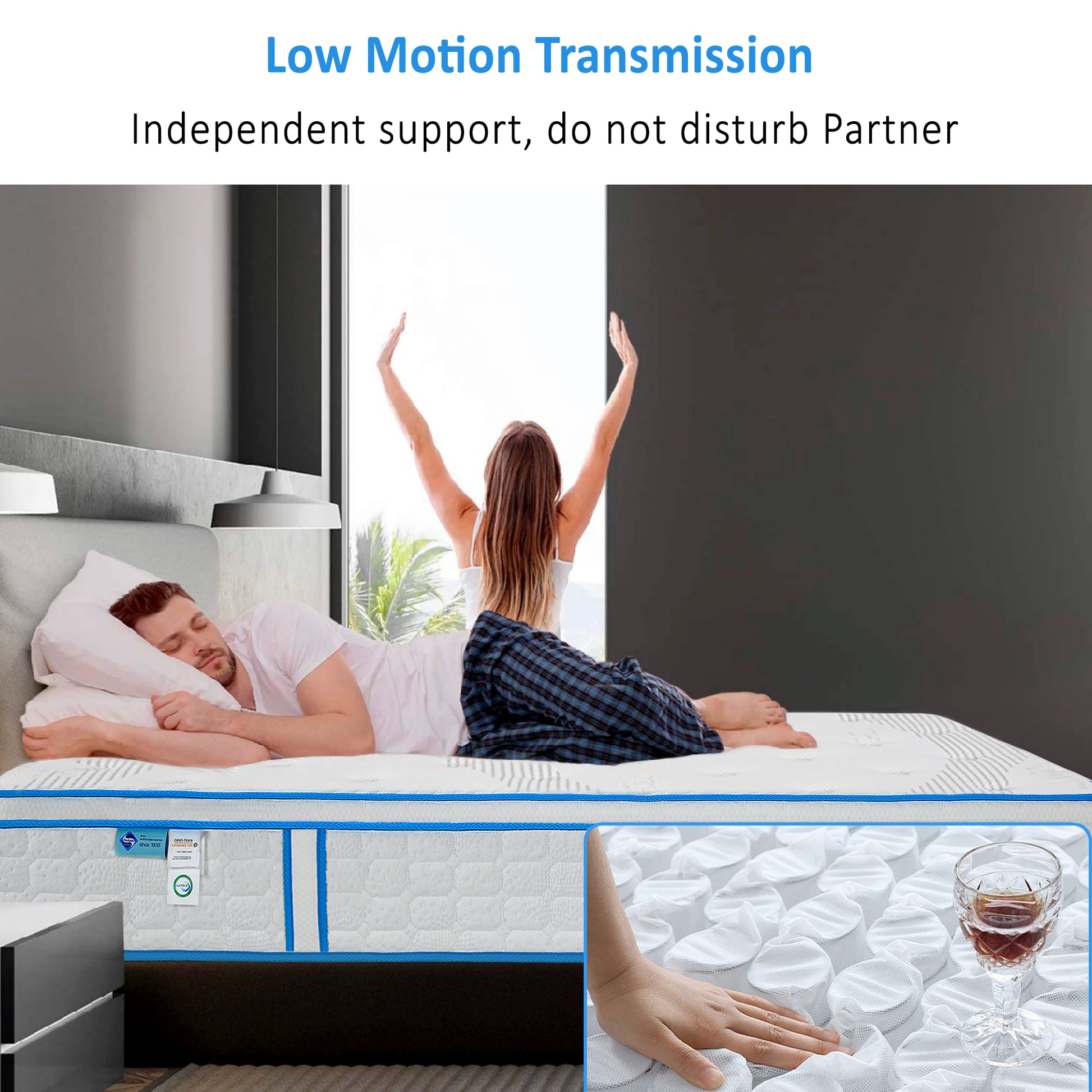 12 Inch Queen Mattress With Pillows, Gel Memory Foam Mattress Bed In A Box, Twin Bed Mattress Individual Pocket Springs Motion Isolation, Medium Firm, Queen Box Spring Required Queen White Bedroom Luxury Open Frame Memory Foam Polyester Foam Spring