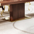 Mdf Top Dining Table With Gold Finish Corner, Mdf Pillar And Gold Finish Stainless Steel Base Walnut Brown Mdf