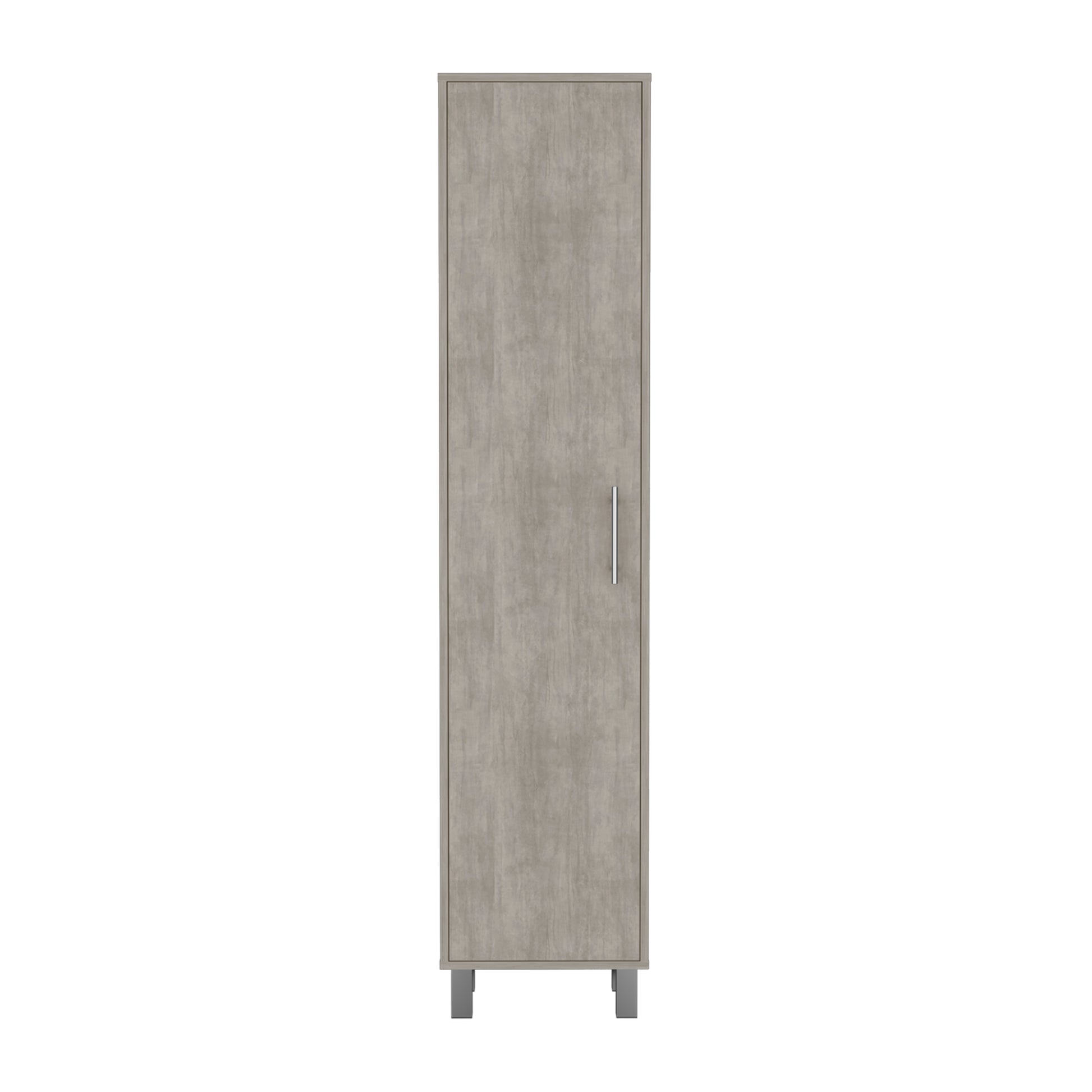 70.8H" Tall Narrow Storage Cabinet With 5 Tier Shelf, 3 Broom Hangers And Metal Hardware, Concrete Gray Gray Particle Board Pine