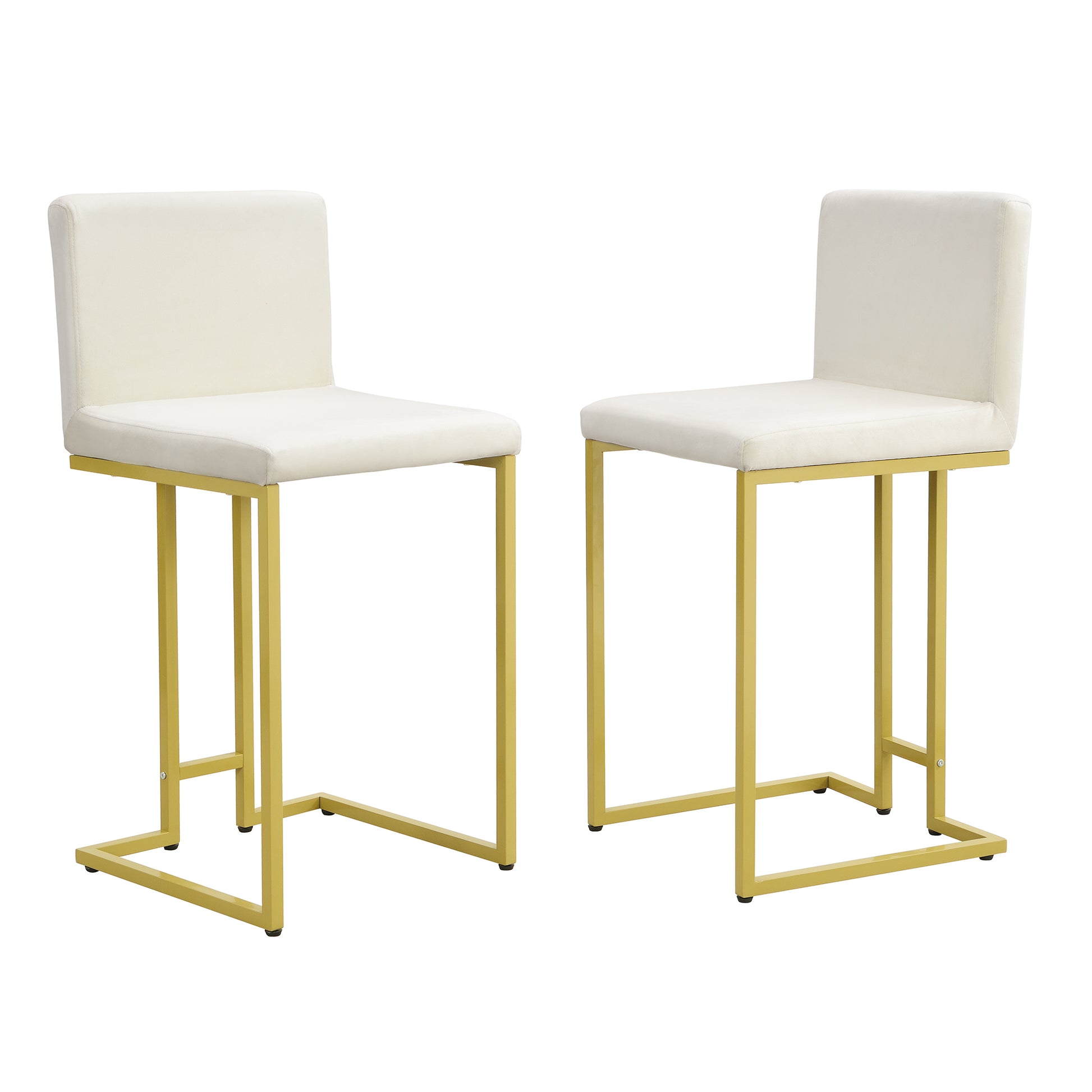 25.8" Counter Height Bar Stools Set Of 2, Mid Century Modern Gold Counter Height Bar Stools With Back Metal White Gold Dining Room Powder Coated Sponge Wipe Clean Rectangular Modern Bar Stools Set Of 2 Fabric Metal