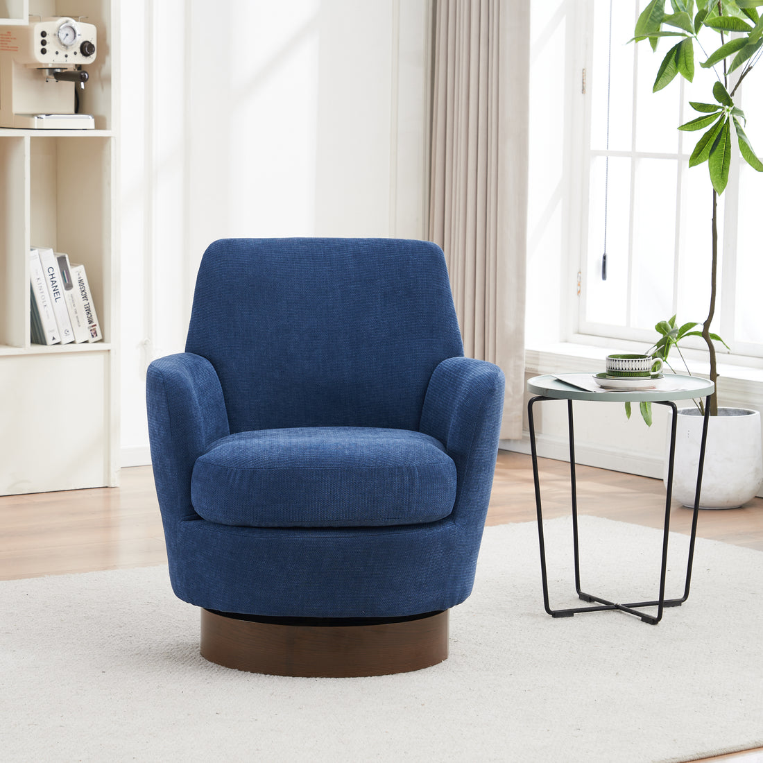 Polyester Swivel Barrel Chair, Swivel Accent Chairs Armchair For Living Room, Reading Chairs For Bedroom Comfy, Round Barrel Chairs With Gold Stainless Steel Base Blue Blue Primary Living Space American Design Foam Polyester