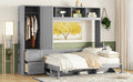 Queen Size Murphy Bed Wall Bed With Closet And Drawers,Gray Gray Mdf Lvl