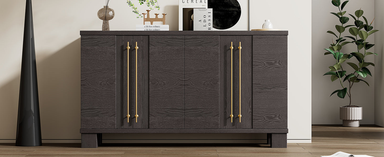 Wood Traditional Style Sideboard With Adjustable Shelves And Gold Handles For Kitchen, Dining Room And Living Room Taupe Taupe Mdf