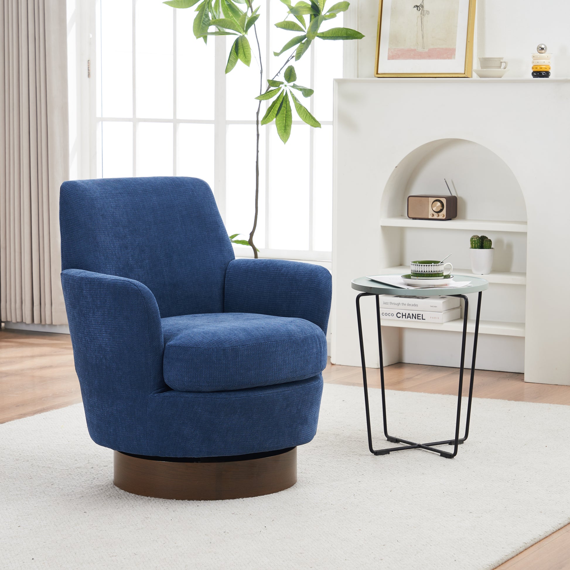 Polyester Swivel Barrel Chair, Swivel Accent Chairs Armchair For Living Room, Reading Chairs For Bedroom Comfy, Round Barrel Chairs With Gold Stainless Steel Base Blue Blue Primary Living Space American Design Foam Polyester