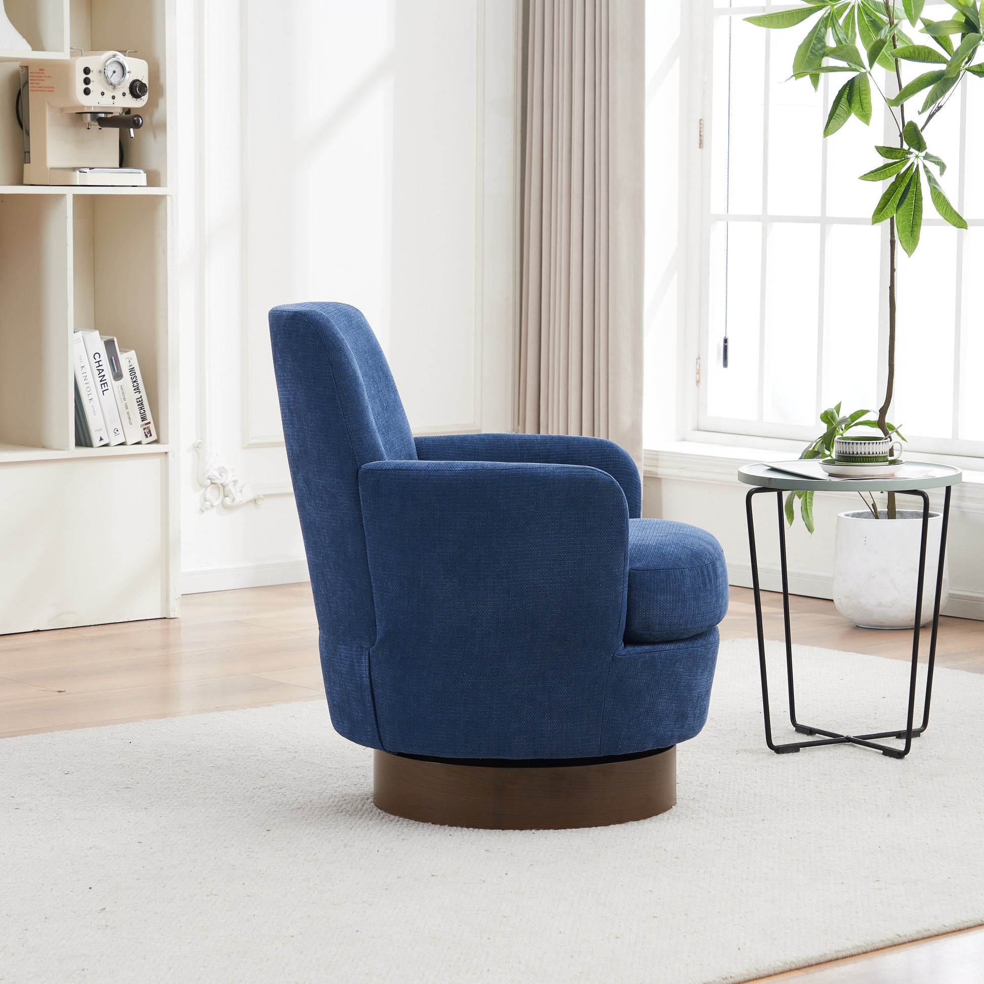 Polyester Swivel Barrel Chair, Swivel Accent Chairs Armchair For Living Room, Reading Chairs For Bedroom Comfy, Round Barrel Chairs With Gold Stainless Steel Base Blue Blue Primary Living Space American Design Foam Polyester