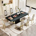 Mdf Top Dining Table With Gold Finish Corner, Mdf Pillar And Gold Finish Stainless Steel Base Black Mdf