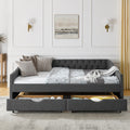 Queen Size Daybed With Drawers Upholstered Tufted Sofa Bed,With Button On Back And Copper Nail On Waved Shape Arms 84.5