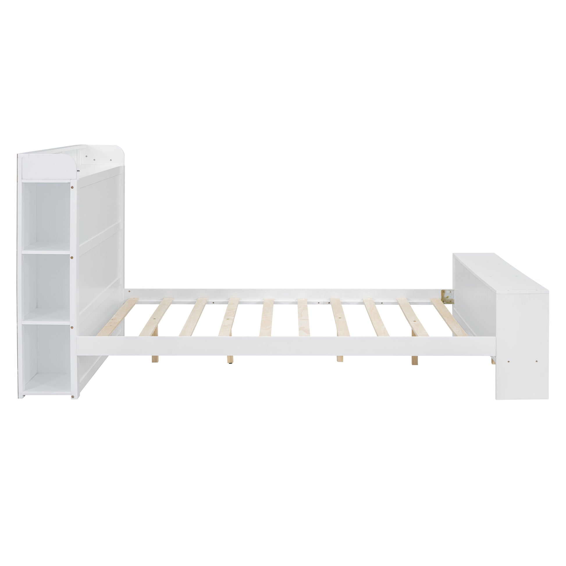 Full Size Platform Bed With Built In Shelves, Led Light And Usb Ports, White White Mdf Lvl