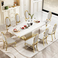 Mdf Top Dining Table With Gold Finish Corner, Mdf Pillar And Gold Finish Stainless Steel Base White Mdf