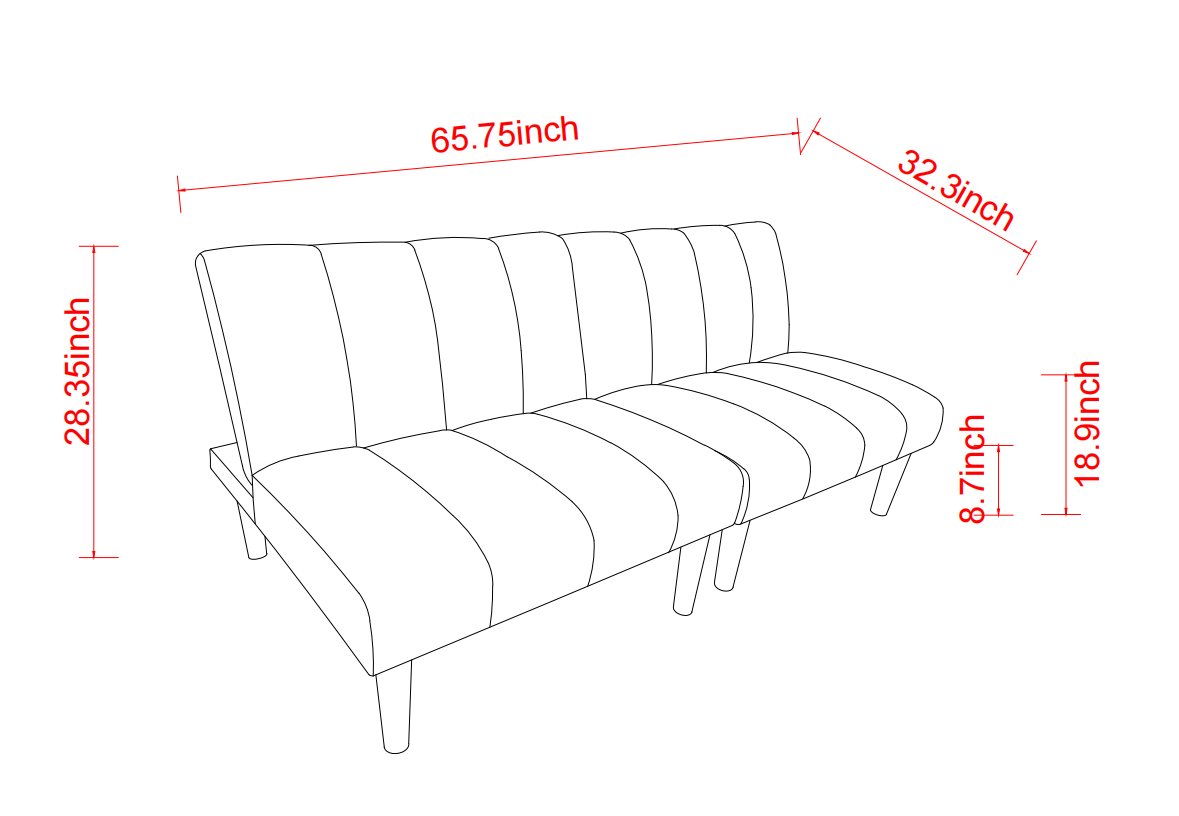 Corduroy Fabric, Wooden Legs Convertible Sofa Bed Color:Black Black Corduroy 3 Seat