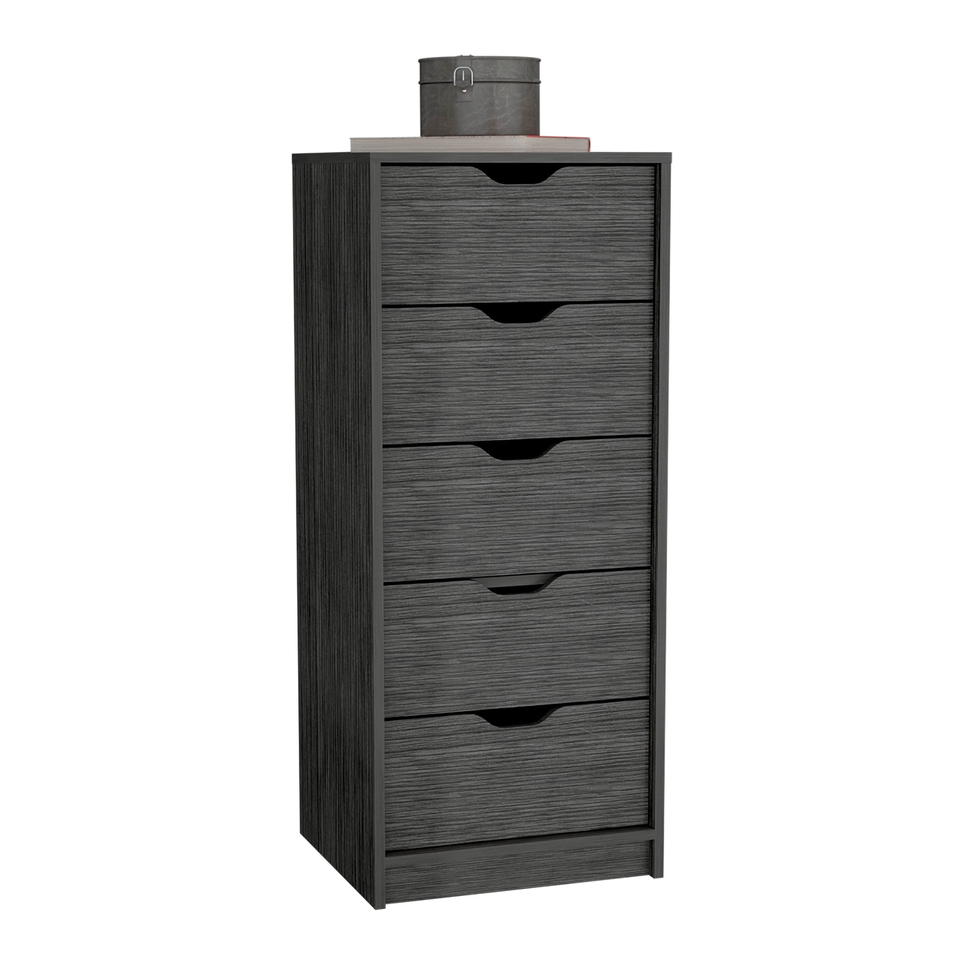 Dresser 42H" 5 Drawers Narrow Dresser, Slim Storage Chest Of Drawers, Bedroom, Smokey Oak Oak Particle Board Pine