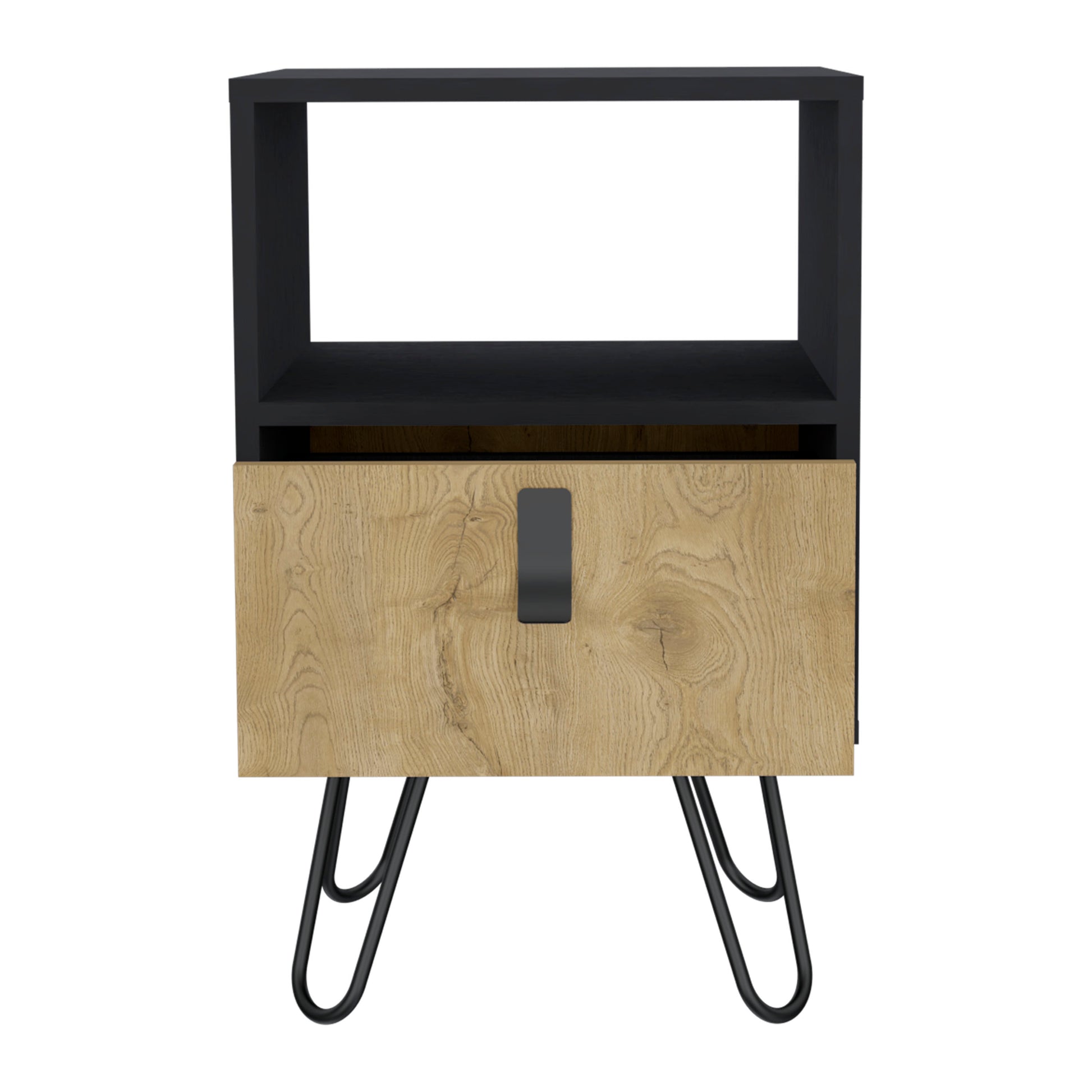 Nightstand 24"Hsleek Design With Hairpin Legs And One Drawer, Black Macadamia Black Multi Particle Board Pine