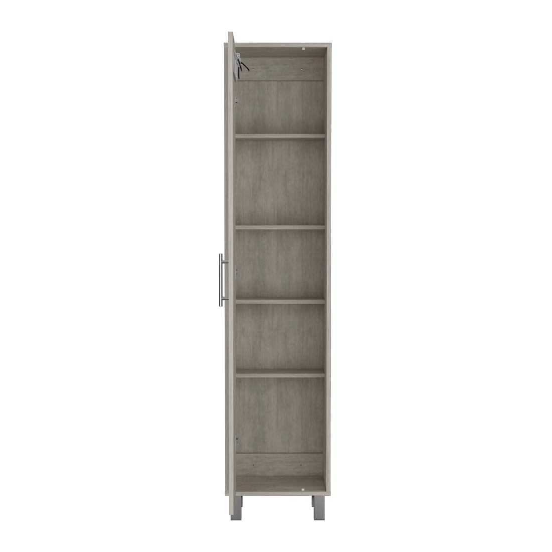 70.8H" Tall Narrow Storage Cabinet With 5 Tier Shelf, 3 Broom Hangers And Metal Hardware, Concrete Gray Gray Particle Board Pine