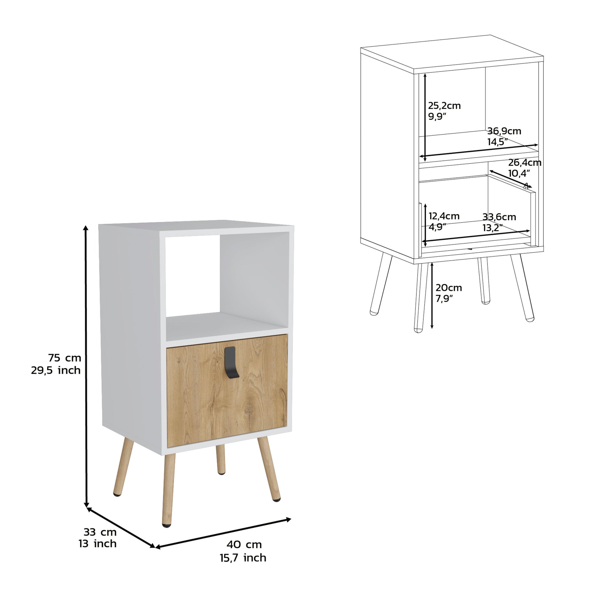 Tall Nightstand 29"H, With One Drawer And Functional Storage, White Macadamia White Walnut Particle Board Pine