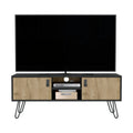 Toka Hairpin Legs Tv Rack With Media Center And 2 Door, Black Macadamia Black Multi 40 49 Inches Particle Board Pine