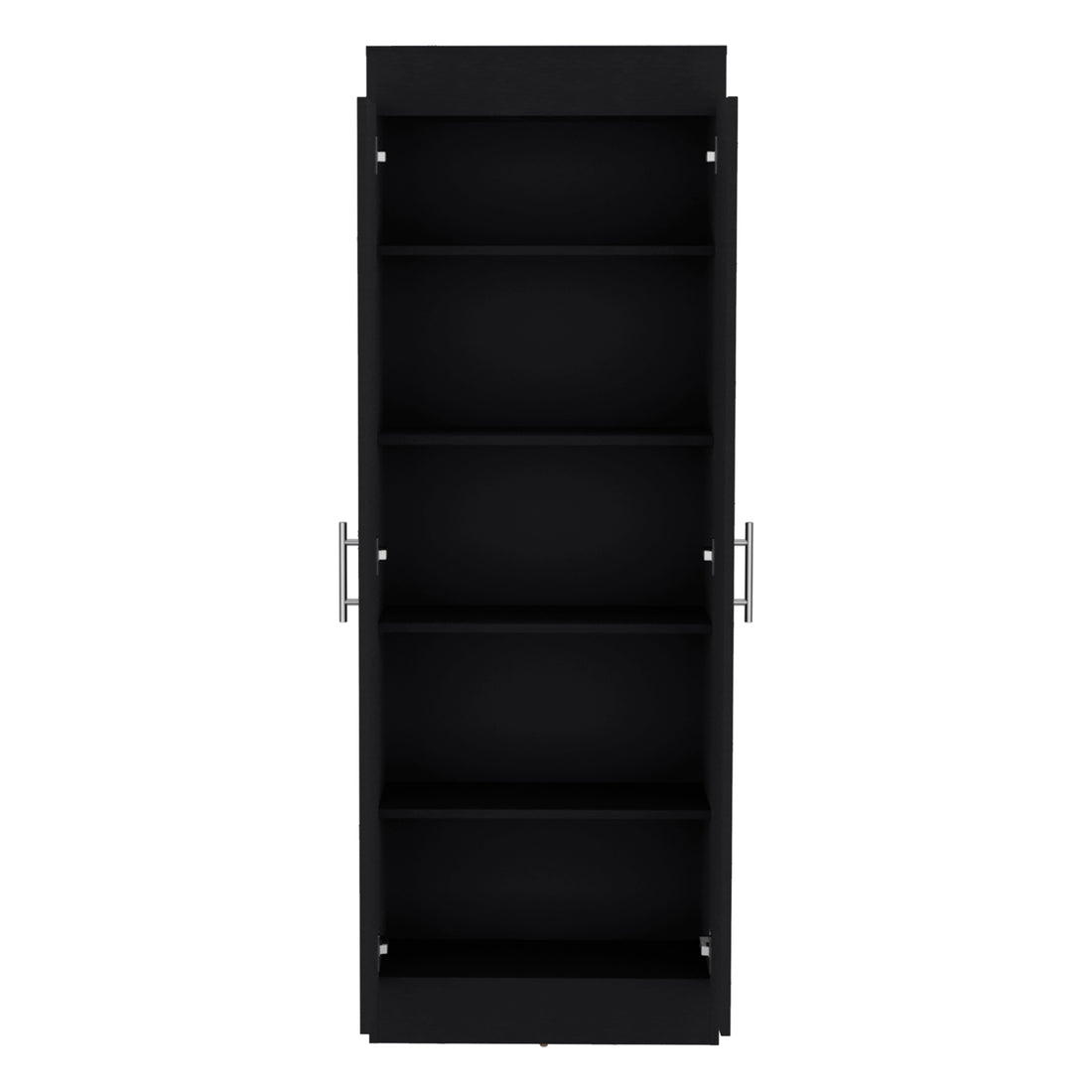 Pantry Cabinet 67" H, 5 Internal Shelves, Two Doors, Black Black Particle Board Pine