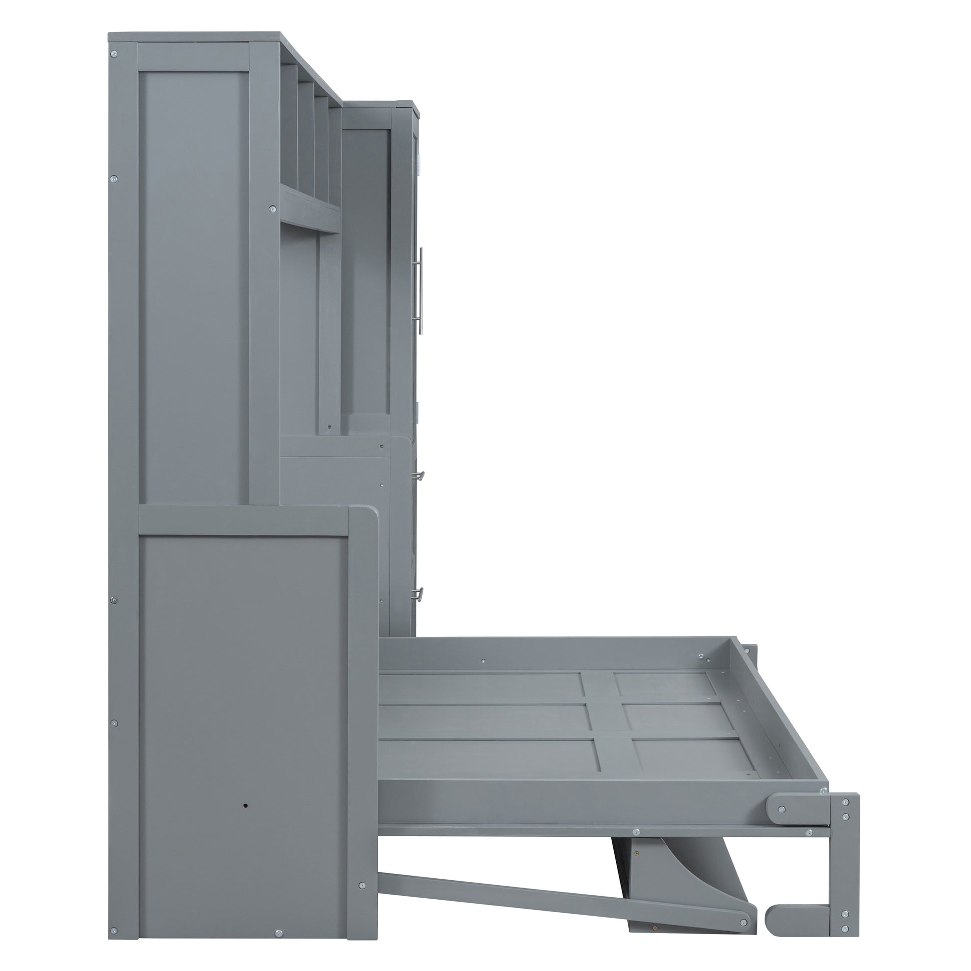 Queen Size Murphy Bed Wall Bed With Closet And Drawers,Gray Gray Mdf Lvl