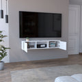 Adel Floating Tv Stand, Sleek Wall Mounted Console With 2 Doors, White White 50 59 Inches Particle Board Pine