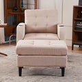Beige Upholstered Armchair And Storage Ottoman Set Comfortable Single Sofa With Cup Holders And Tufted Detailing, Ideal For Living Room Or Bedroom Beige Metal
