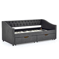 Twin Size Daybed With Drawers Upholstered Tufted Sofa Bed, With Button On Back And Copper Nail On Waved Shape Arms 81.5''X4''X30.5'' Dark Grey Linen