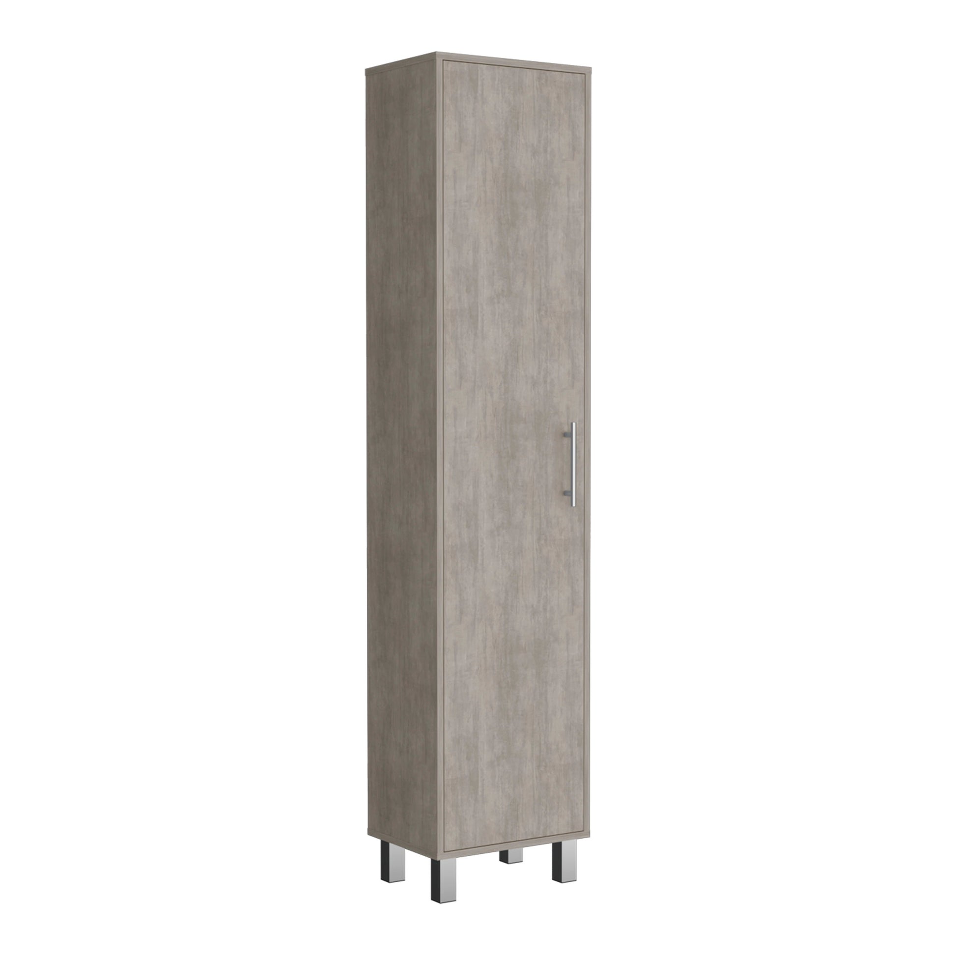 70.8H" Tall Narrow Storage Cabinet With 5 Tier Shelf, 3 Broom Hangers And Metal Hardware, Concrete Gray Gray Particle Board Pine