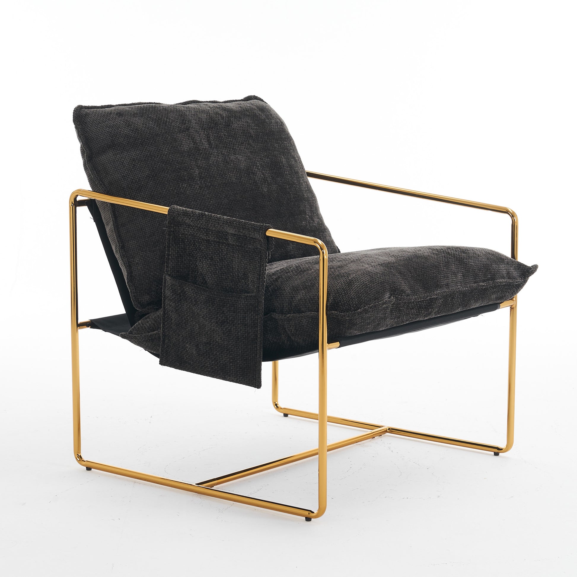 2 Chairs In 1 Box, Upholstered Hanging Armchair With Arm Pocketsmetal Frame, Gold Plated Craftsman, Crushed Foam Cushions And Skin Friendly Woven Fabric For Living Room And Bedroom. Dark Gray Dark Gray Metal