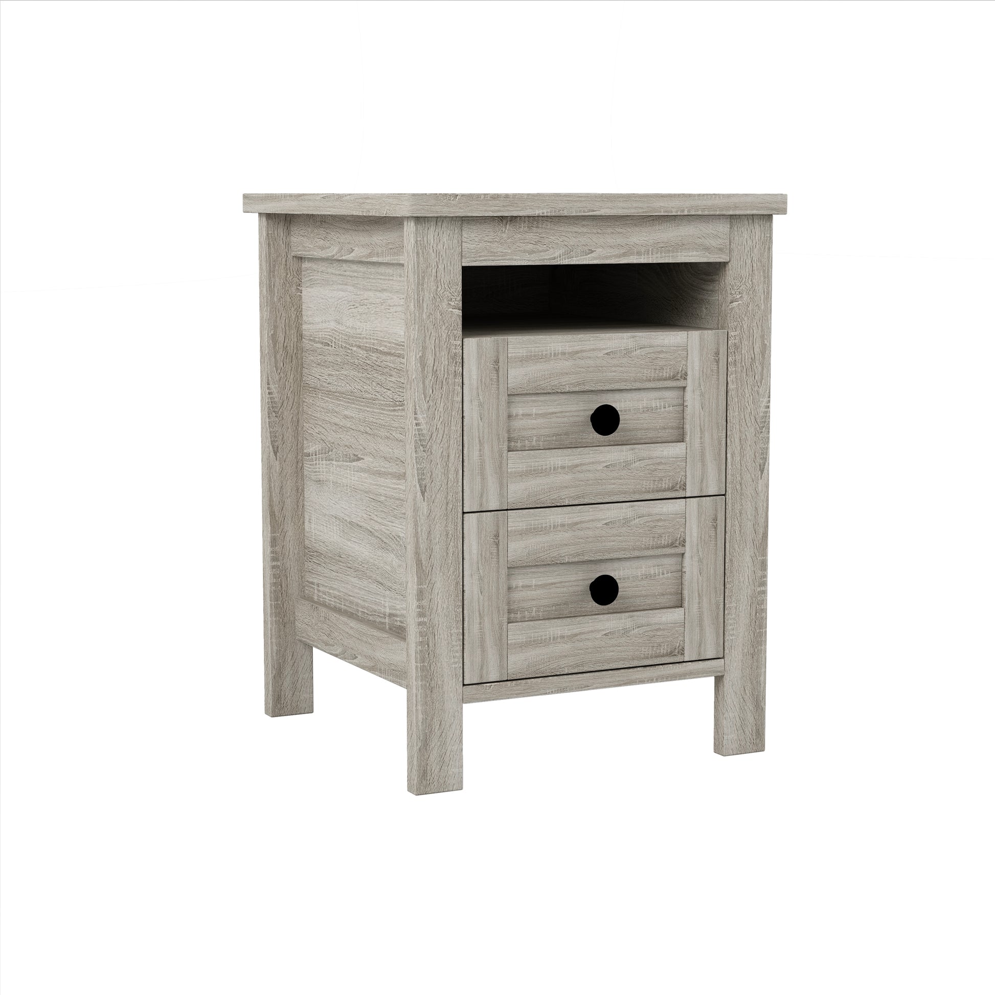 2 Drawer Farmhouse Wooden Nightstand With Well Proportioned Design And Sleek Lines, Wood Side Table With Storage Cabinet For Bedroom, Antique Gray Antique Gray Particle Board