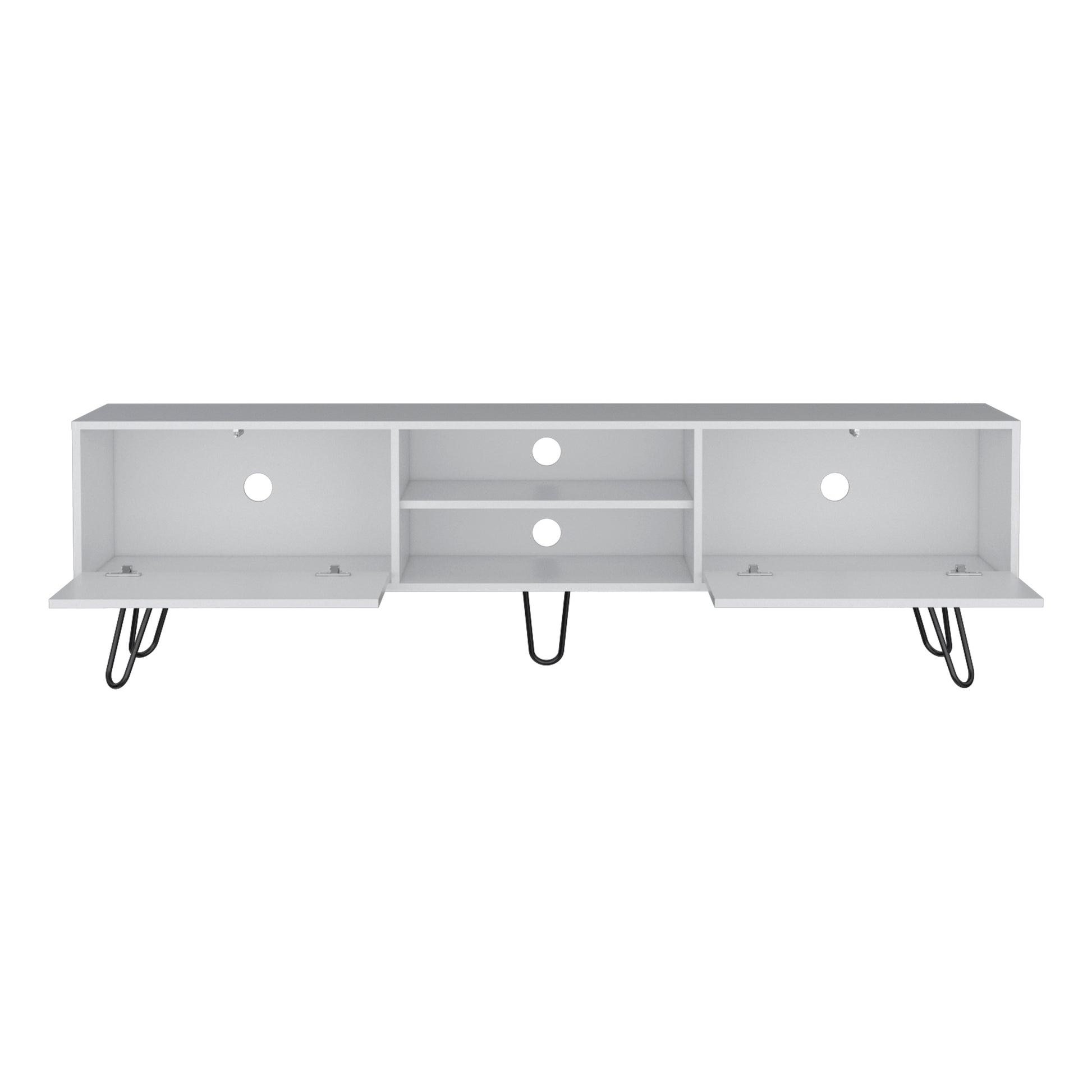 Waco Tv Rack, Hairpin Stand With Spacious Storage And Cable Management Holes, White White 50 59 Inches Particle Board Pine