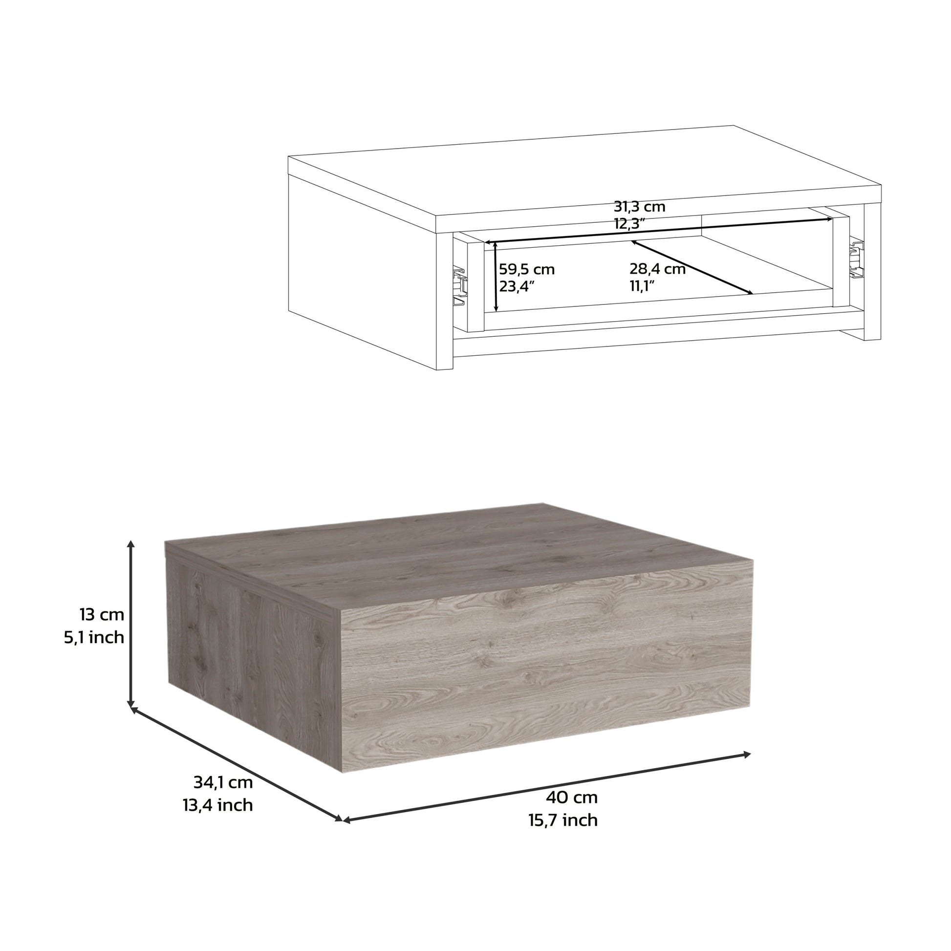 Floating Nightstand 5"H, Modern Wall Mounted Bedside Shelf With Drawer, Light Gray Light Gray Particle Board Pine