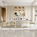 Mdf Top Dining Table With Gold Finish Corner, Mdf Pillar And Gold Finish Stainless Steel Base White Mdf