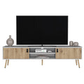 Toka Tv Rack With 2 Hinged Doors And Central Shelves, White Macadamia White Walnut 60 69 Inches Particle Board Pine