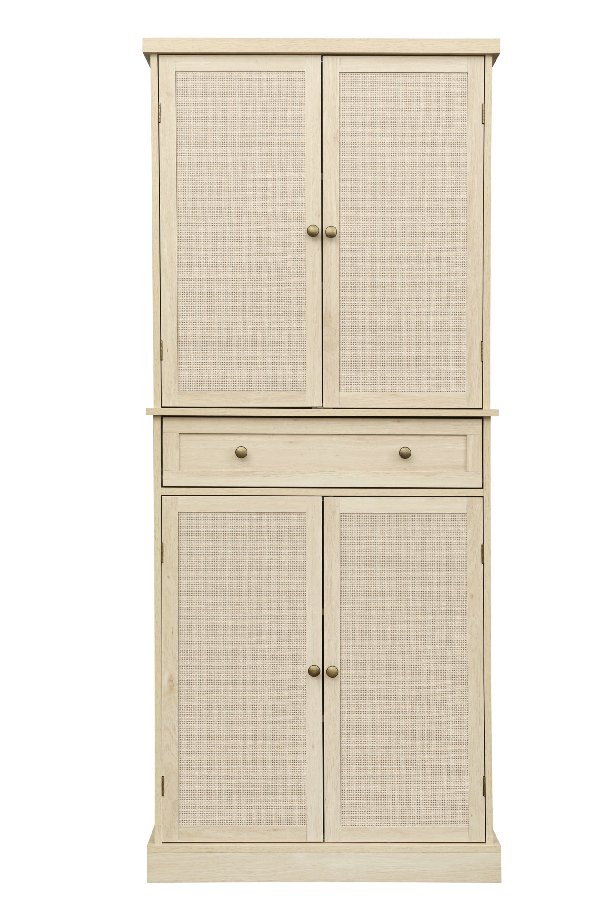 4 Door Cabinet With 1 Drawer, With 4 Adjustable Inner Shelves, Storage Cabinet Natural Particle Board